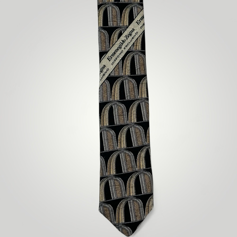 Ermenegildo Zegna Disegno Esclusivo Silk Neck Tie Mens Made in Italy Gold Silver - Picture 7 of 11